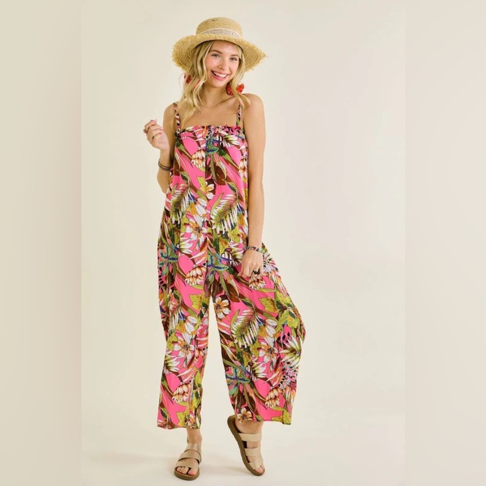 Adore Tropical Elastic Chest Line Jumpsuit w/ Pockets!!